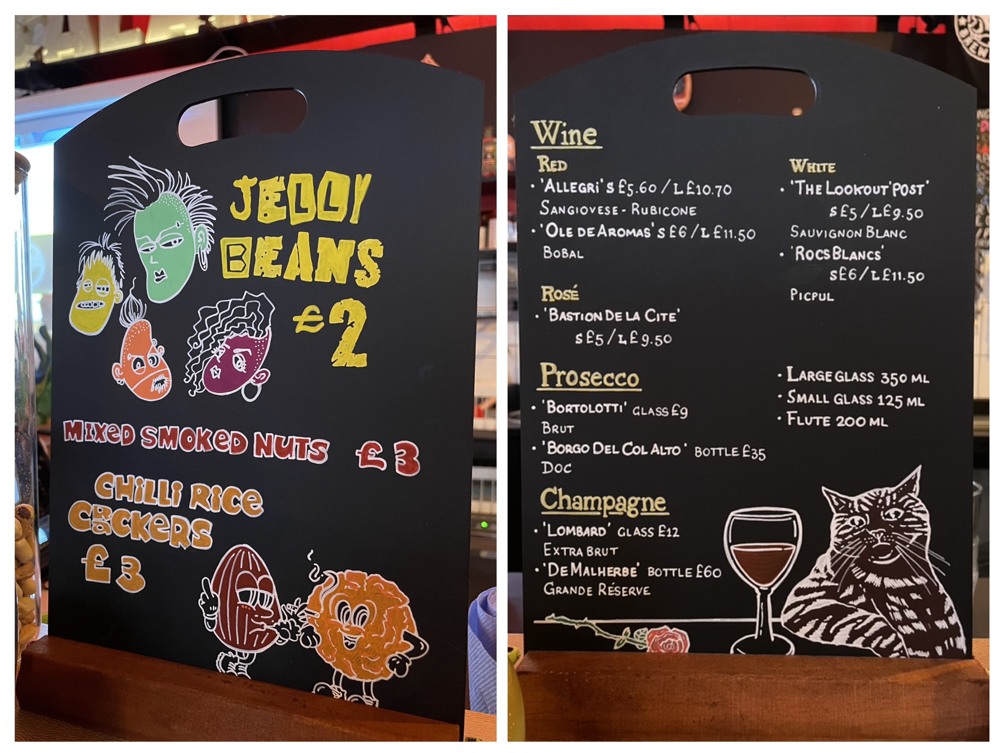 Tabletop Signs Champagne and nuts